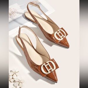 Croc Embossed Slingback Flats